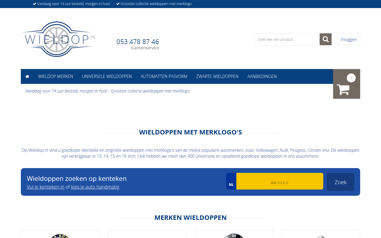 Screenshot van wieldop.nl