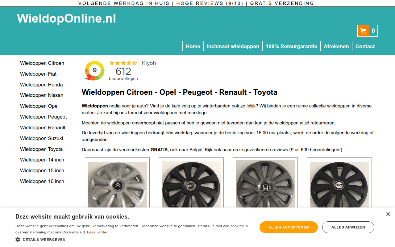 Screenshot van wieldoponline.nl