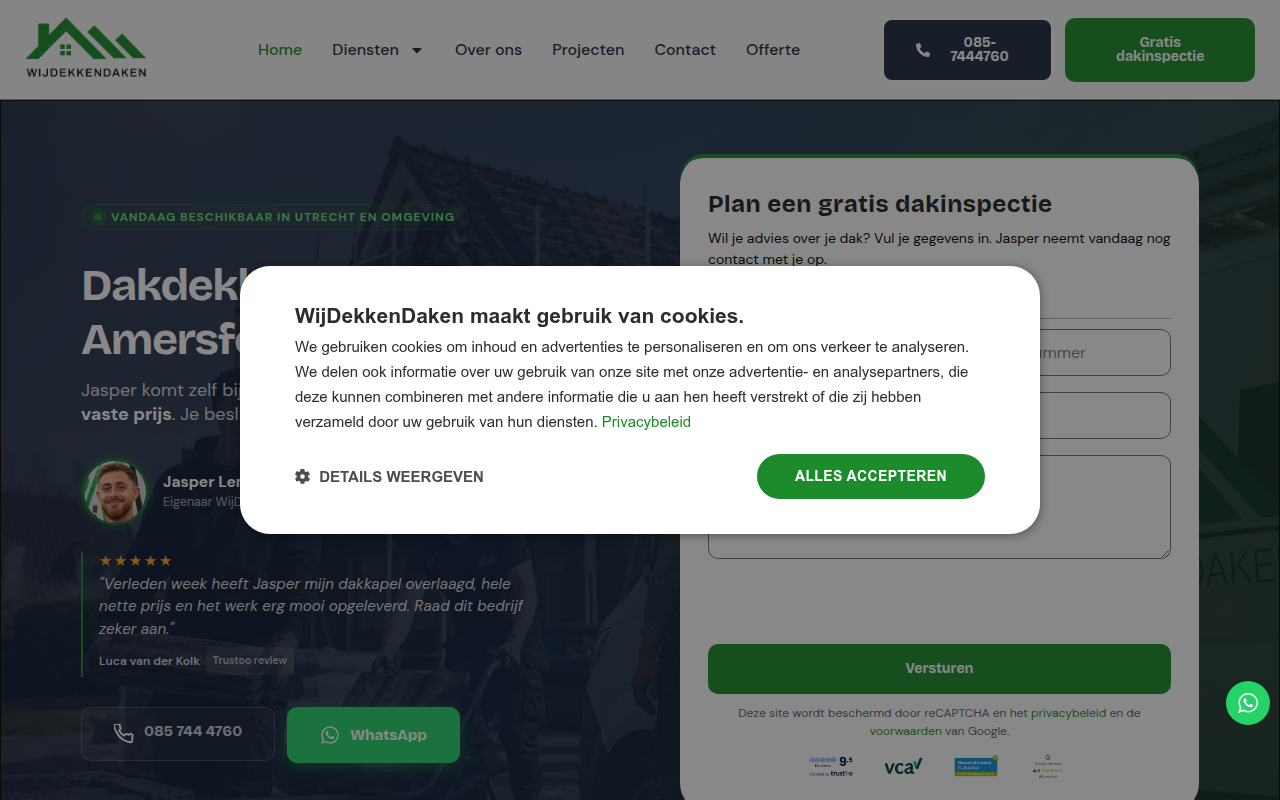 Screenshot van wijdekkendaken.nl