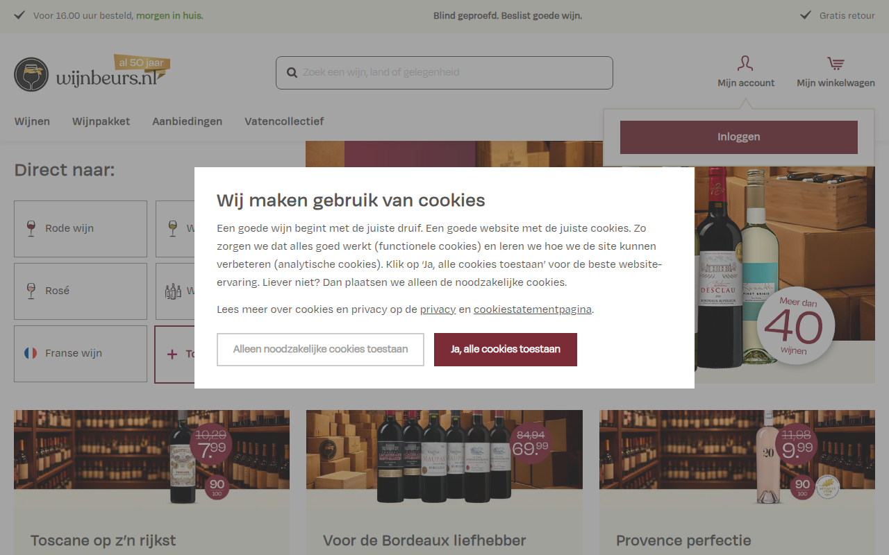 Screenshot van wijnbeurs.nl