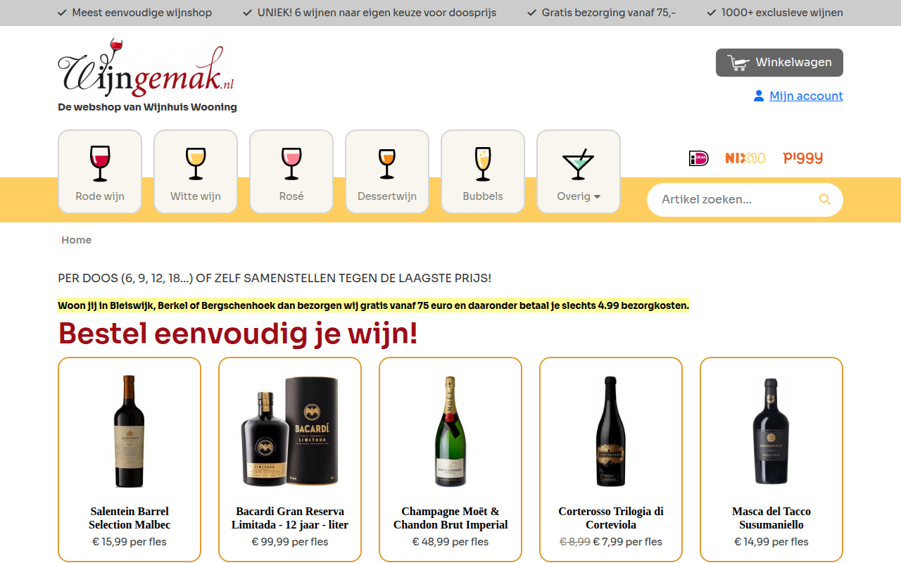 Screenshot van wijngemak.nl