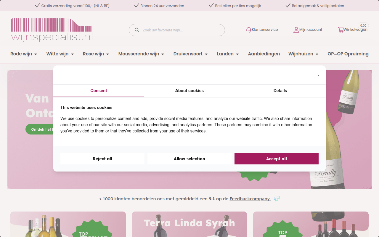 Screenshot van wijnspecialist.nl