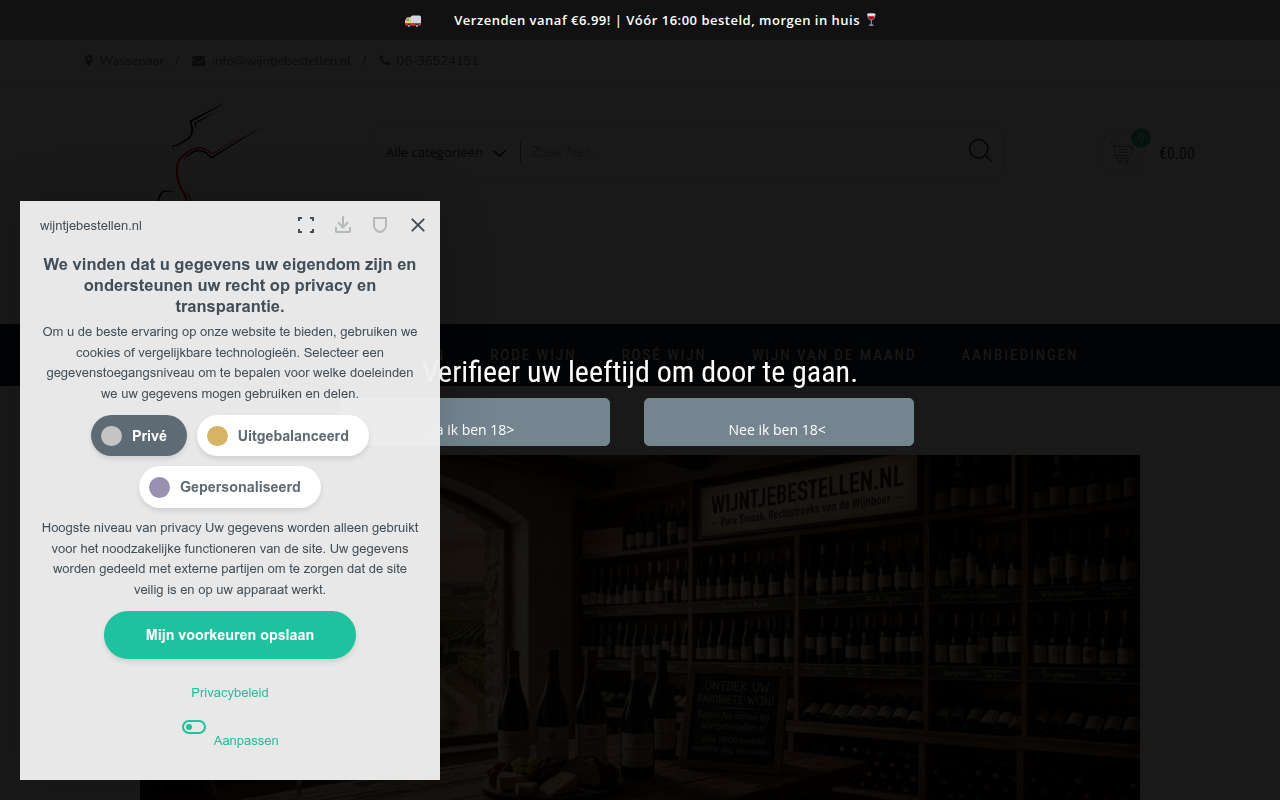 Screenshot van wijntjebestellen.nl