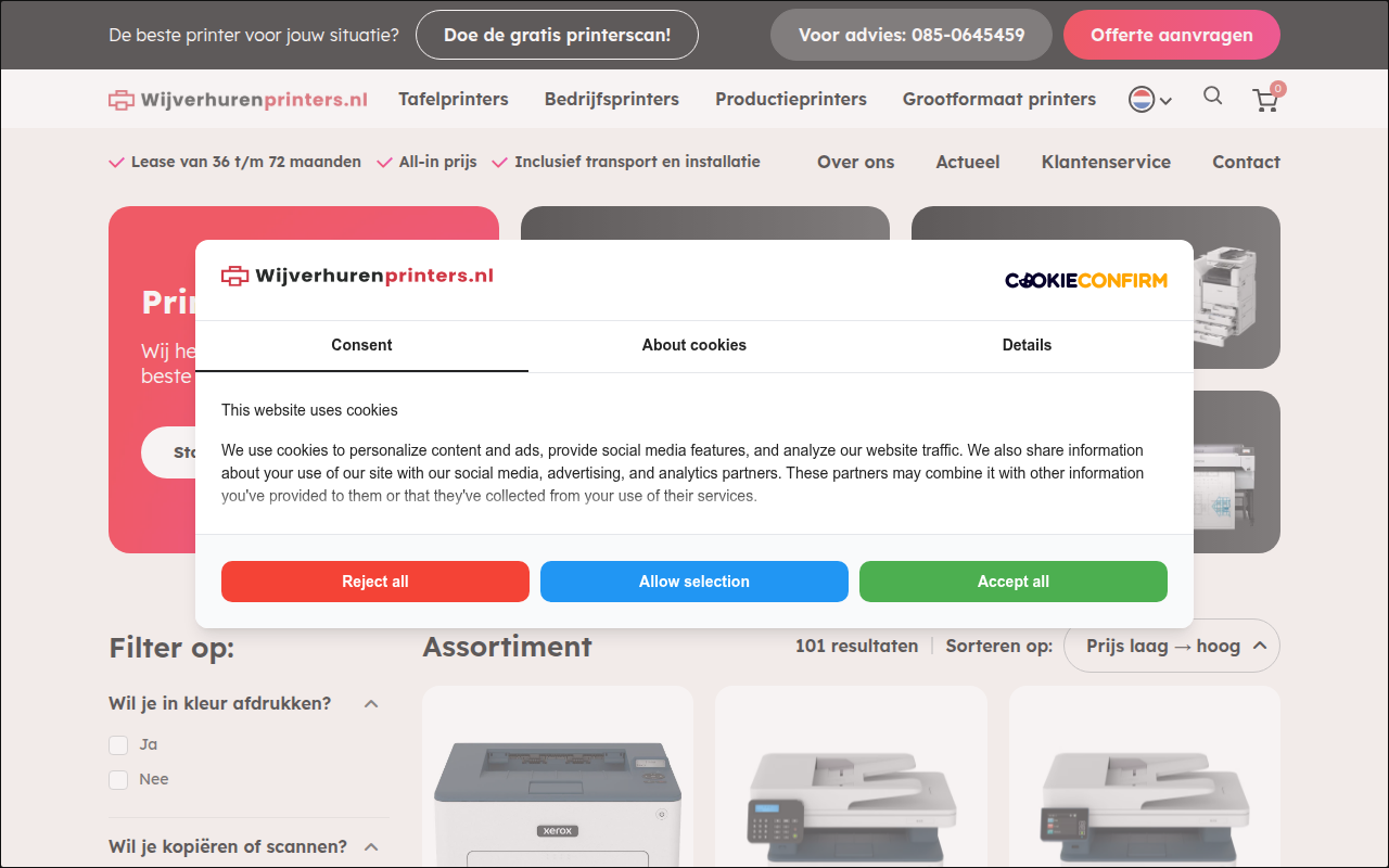 Screenshot van Wijverhurenprinters