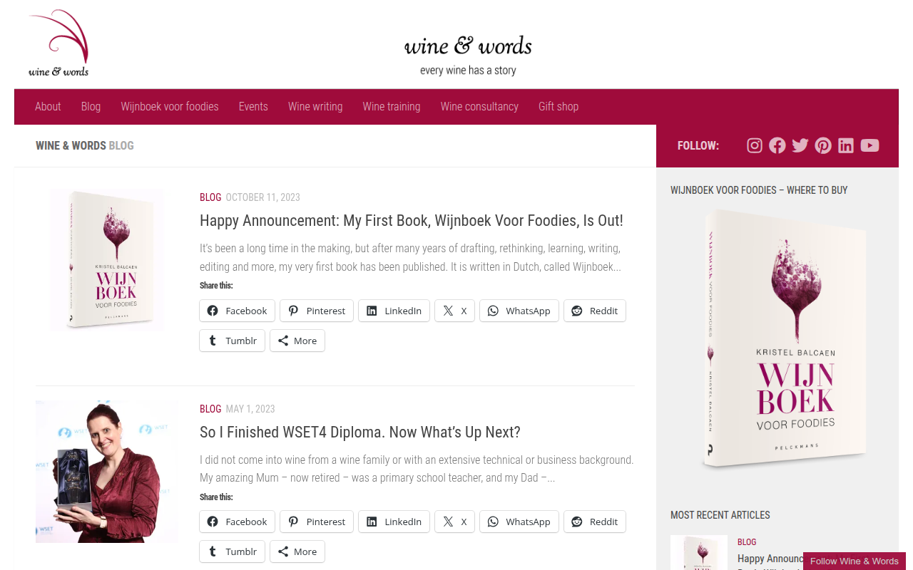 Screenshot van wineandwords.be