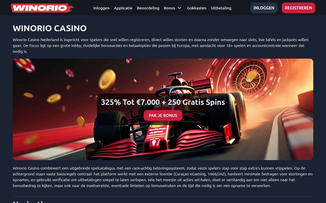 Screenshot van winorio.co.nl
