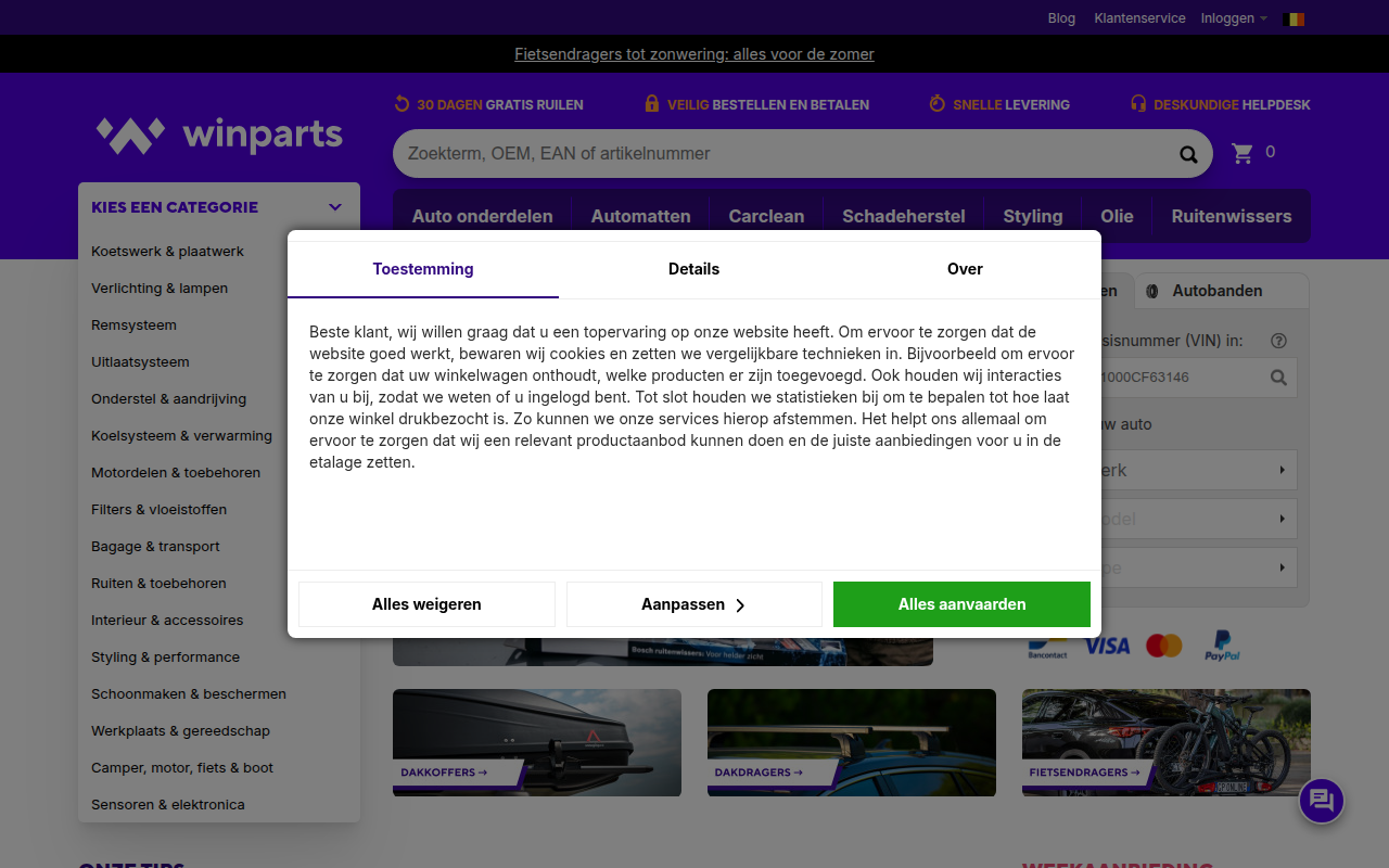 Screenshot van winparts.be