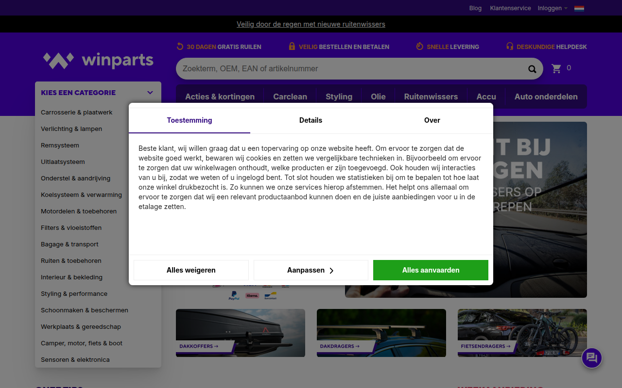 Screenshot van winparts.nl