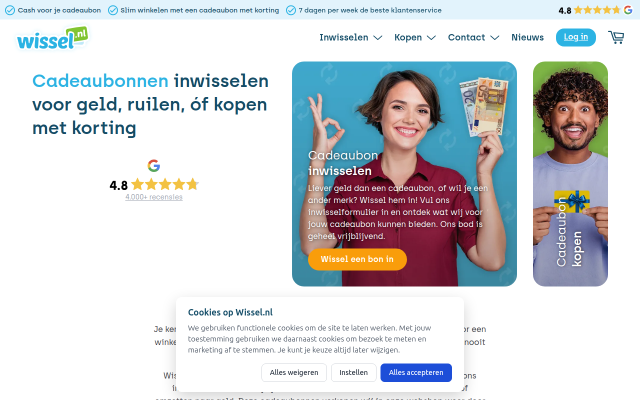 Screenshot van wissel.nl