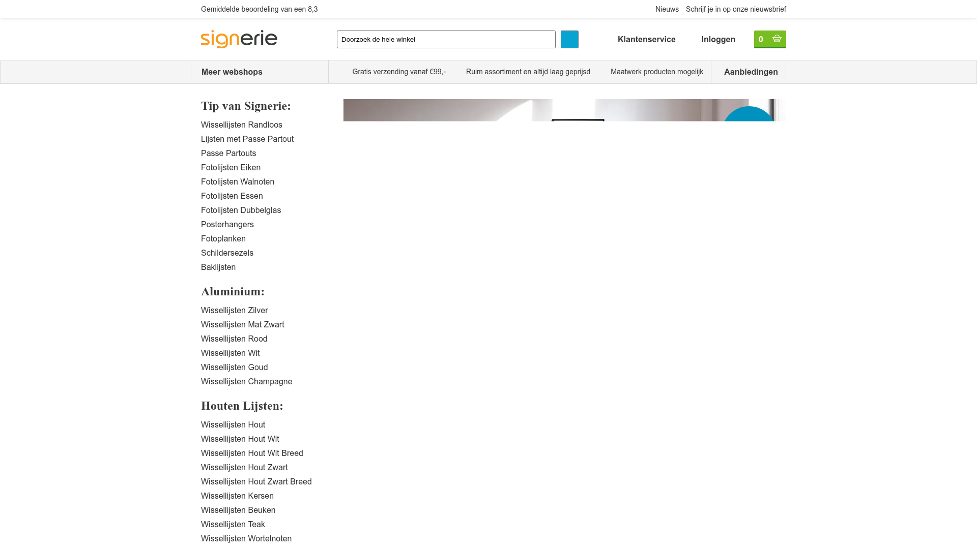 Screenshot van wissellijstenhandel.nl