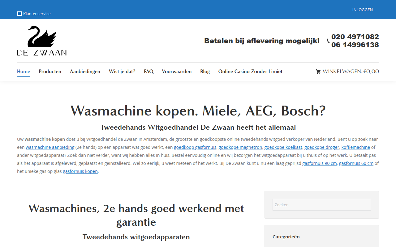 Screenshot van witgoedhandel-dezwaan.nl