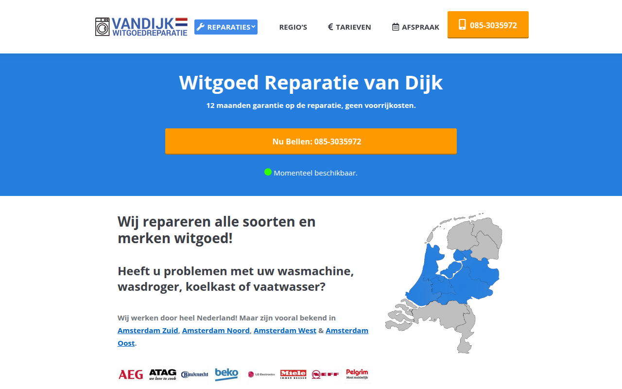 Screenshot van www.witgoedreparatie-vandijk.nl