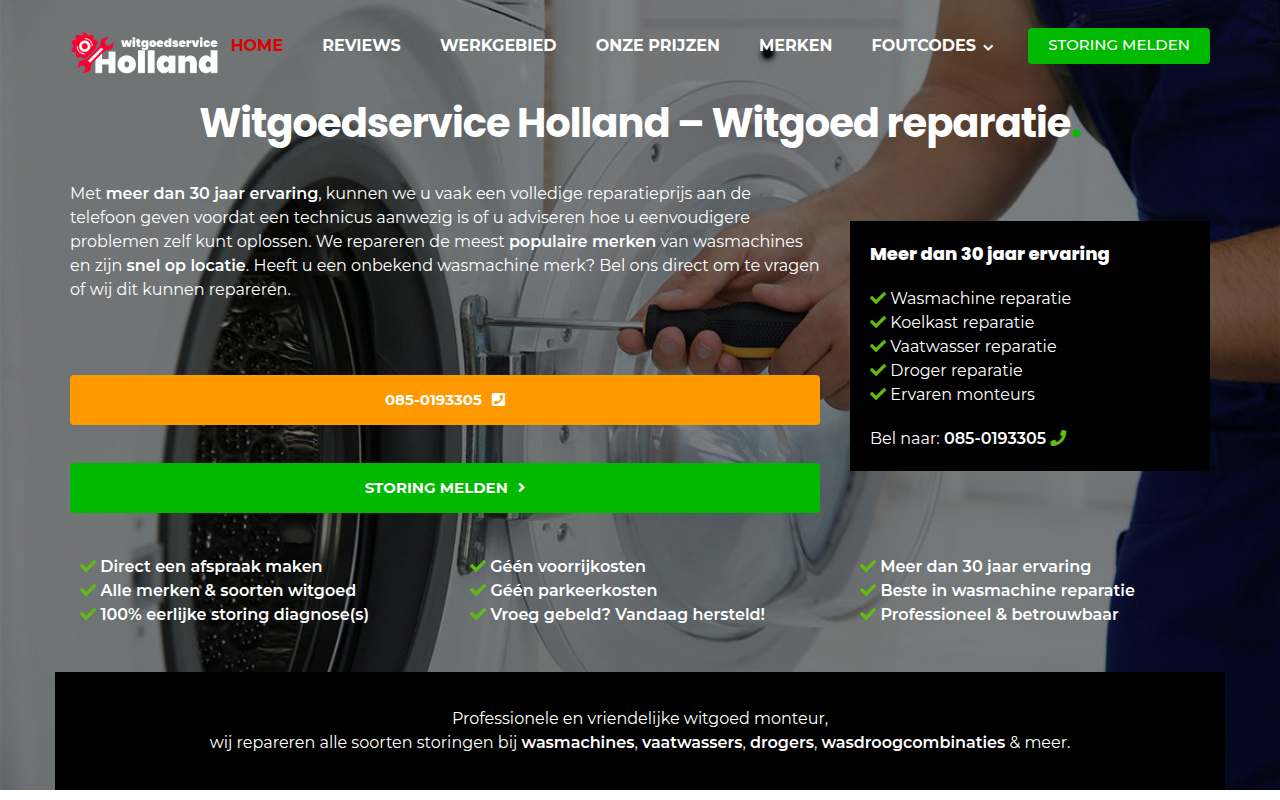 Screenshot van witgoedserviceholland.nl