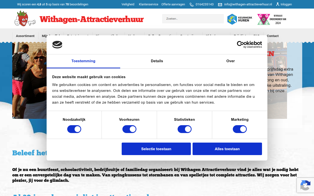 Screenshot van withagen-attractieverhuur.nl