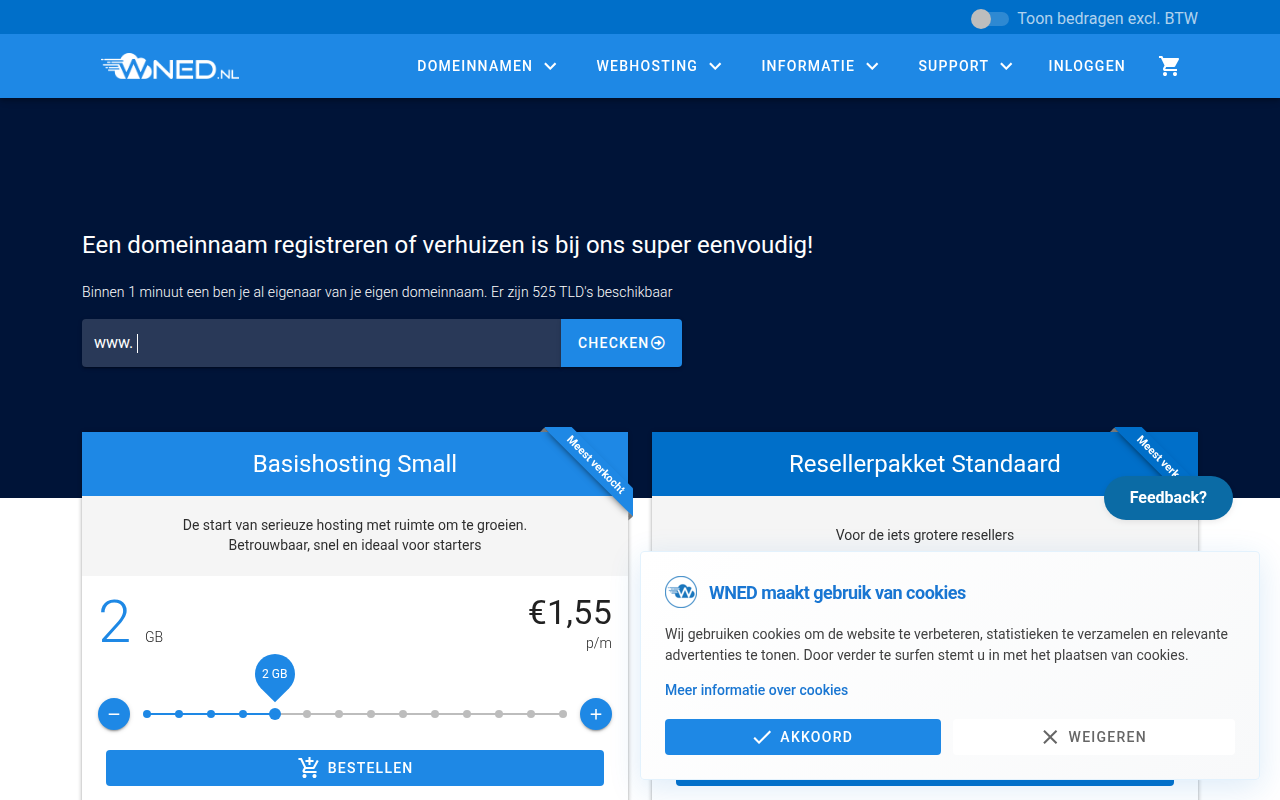 Screenshot van wned.nl
