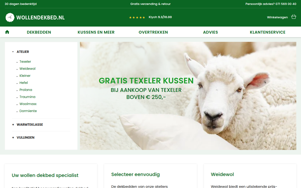 Screenshot van wollendekbed.nl