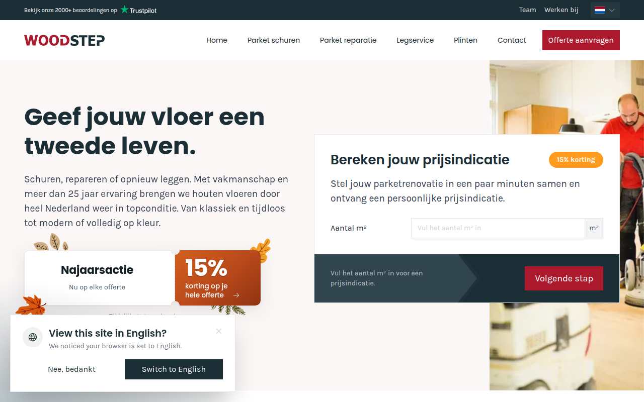 Screenshot van woodstep.nl