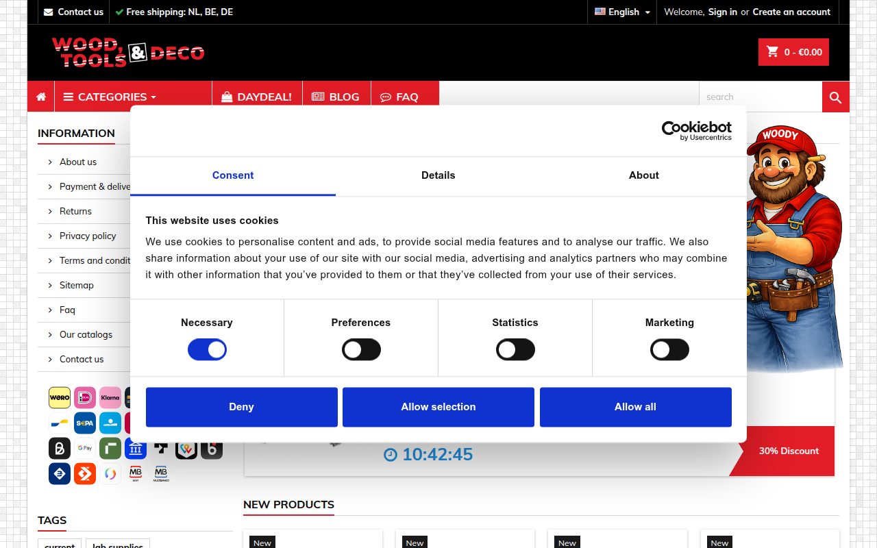 Screenshot van woodtoolsanddeco.com