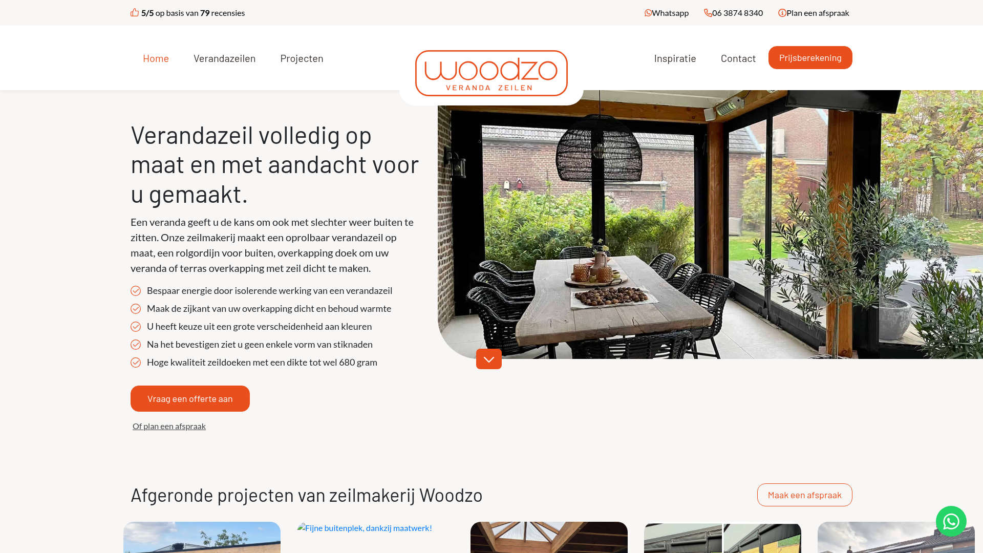 Screenshot van woodzo-verandazeilen.nl