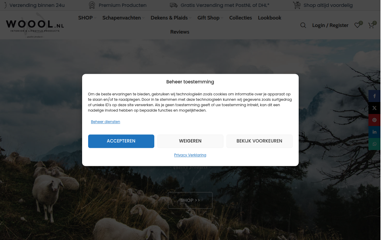 Screenshot van woool.nl