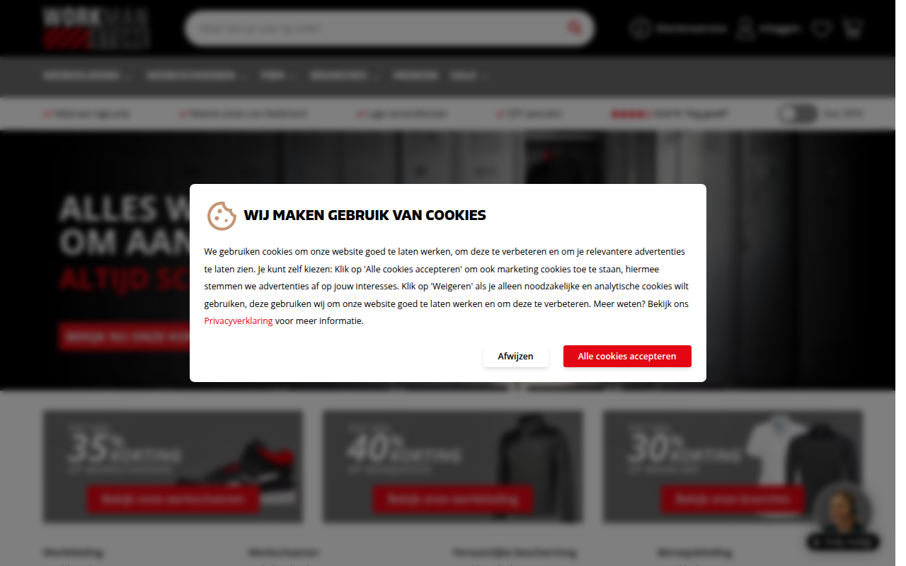 Screenshot van workmanstore.nl