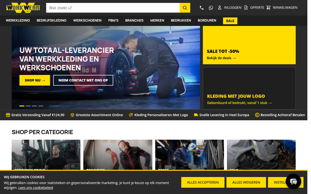 Screenshot van workwear4all.nl
