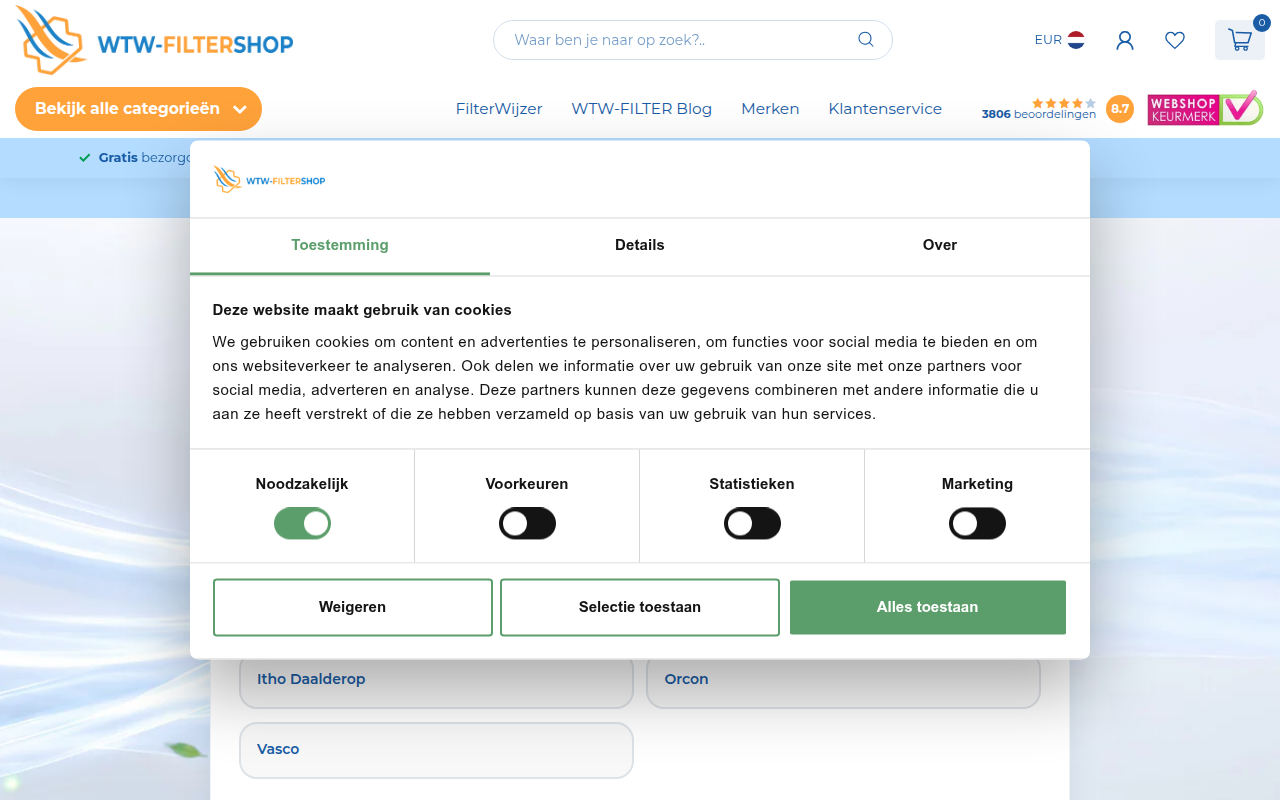 Screenshot van wtw-filtershop.nl