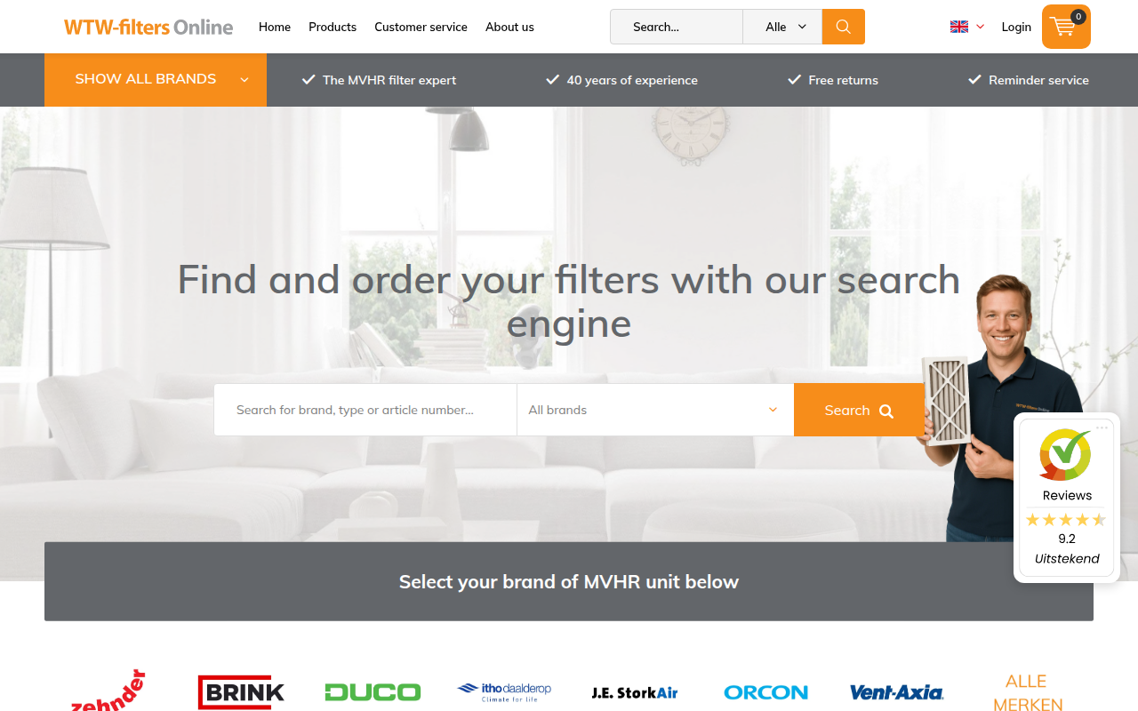Screenshot van wtw-filtersonline.nl