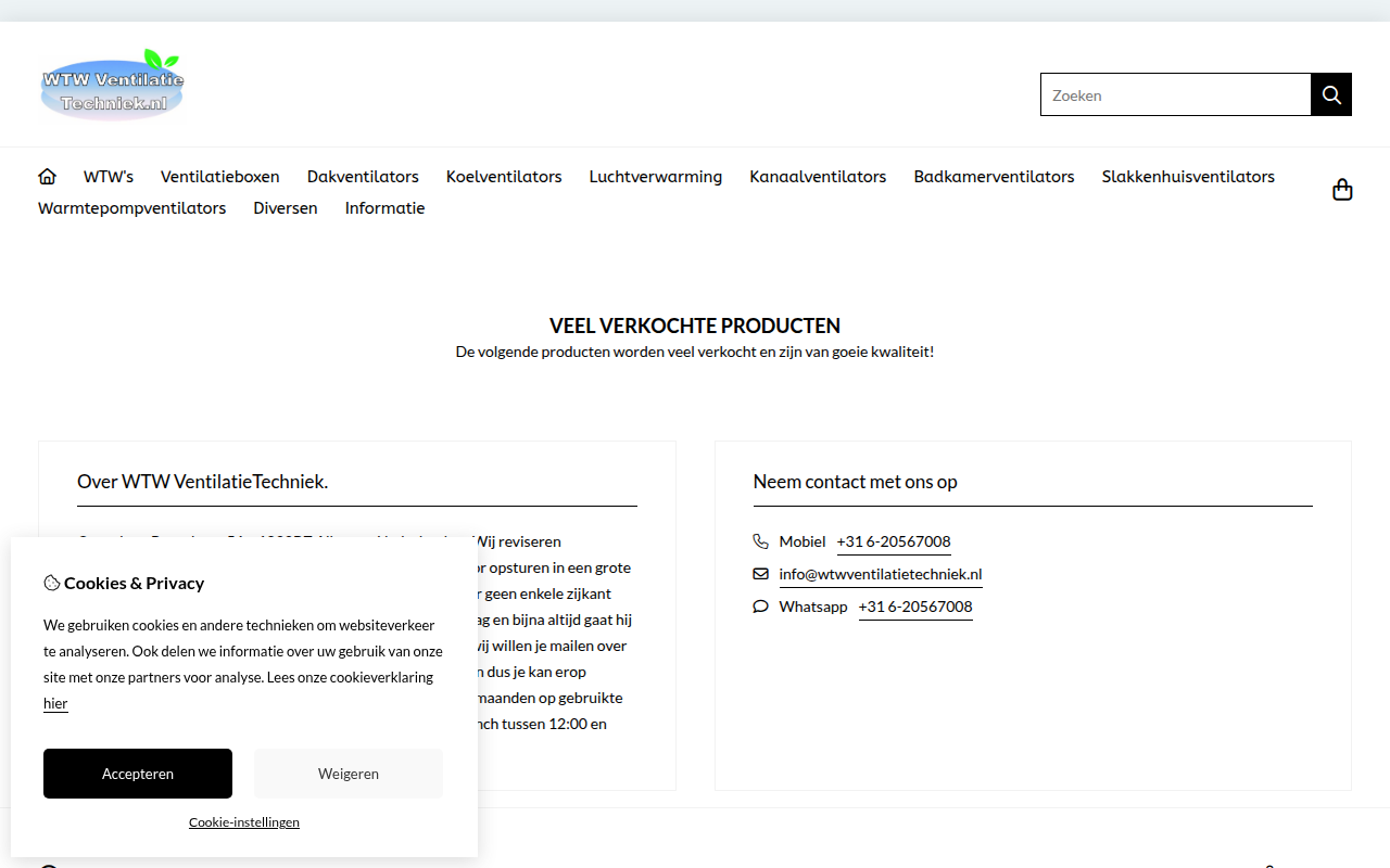 Screenshot van wtwventilatietechniek.nl
