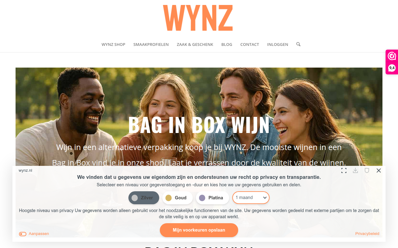 Screenshot van wynz.nl