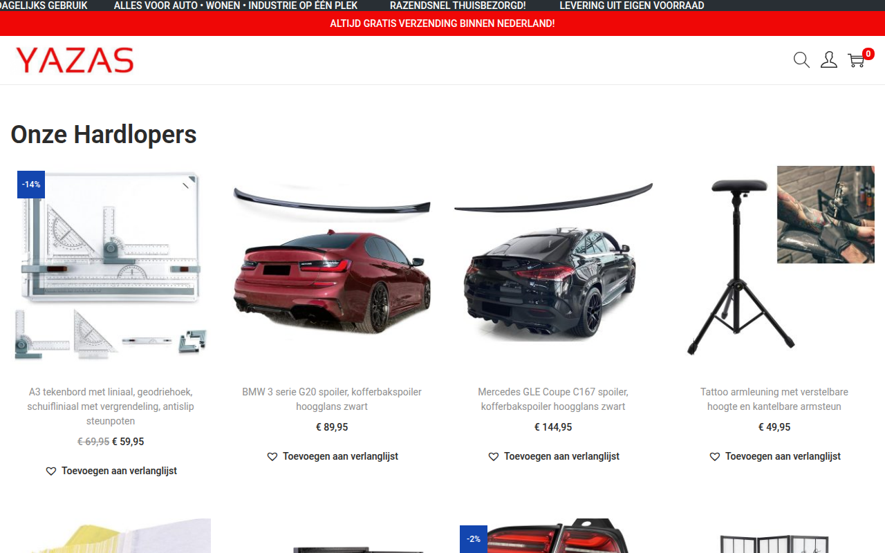 Screenshot van yazas.com