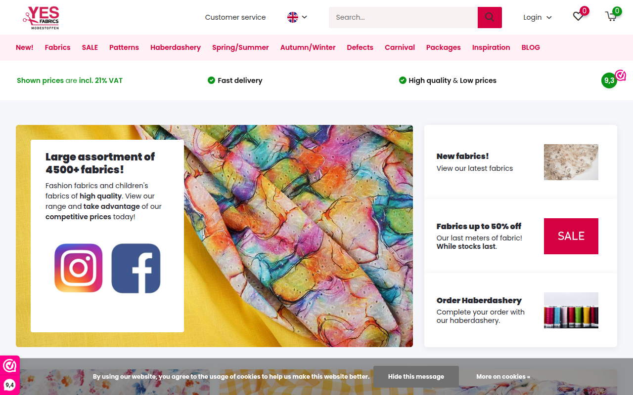 Screenshot van yesfabrics.eu
