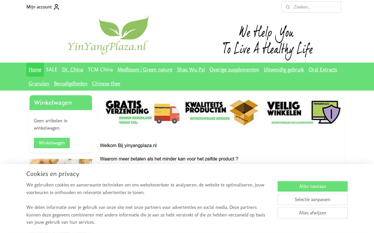 Screenshot van yinyangplaza.nl