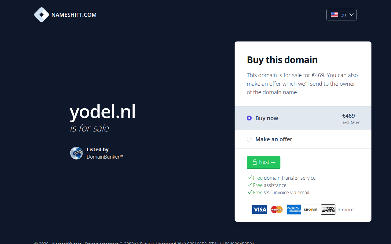 Screenshot van yodel.nl