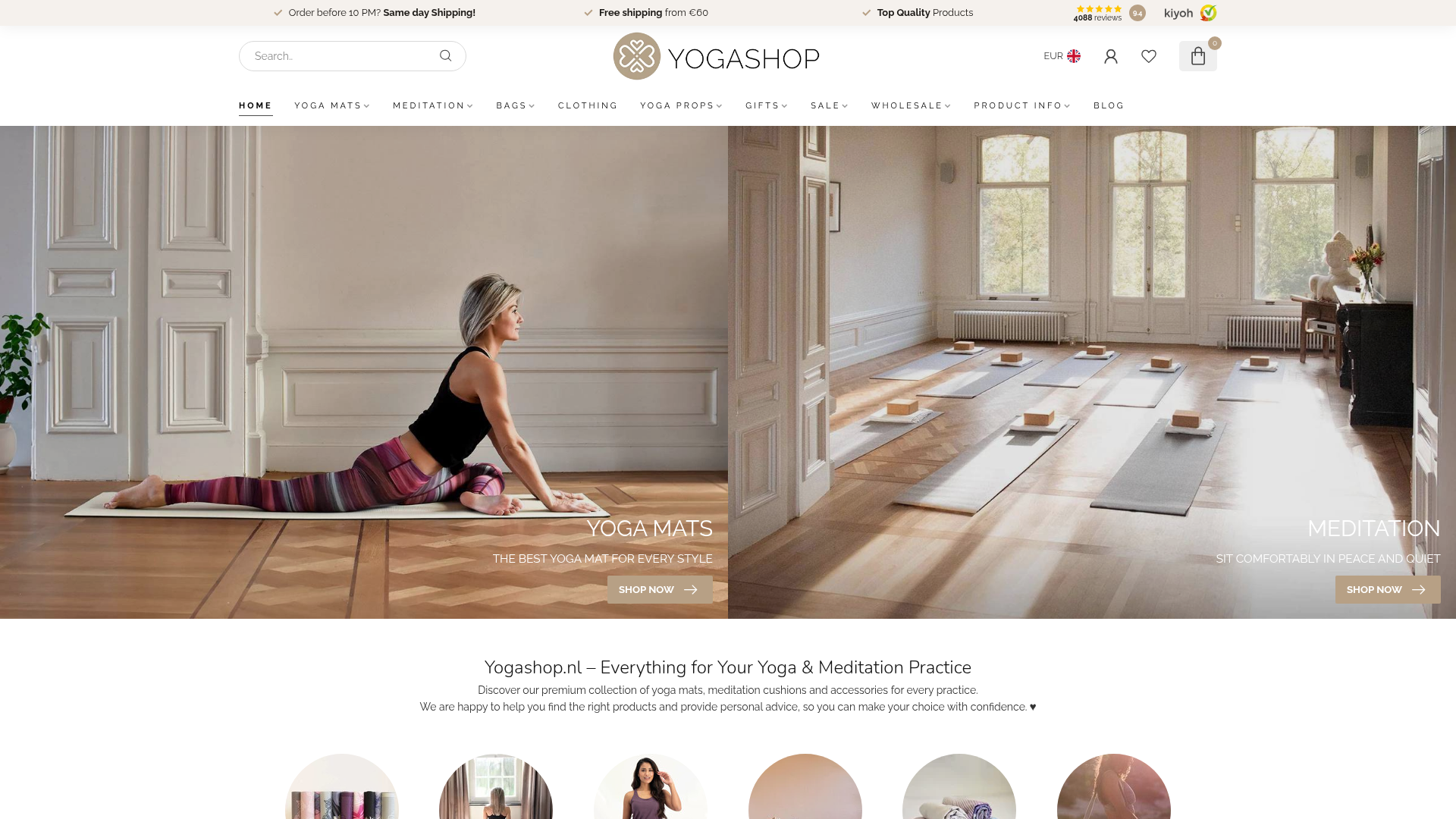 Screenshot van yogashop.nl