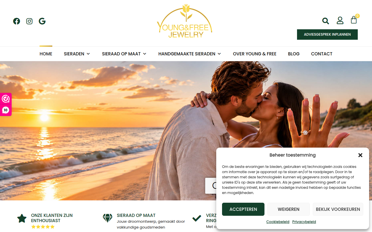 Screenshot van youngandfreejewelry.nl