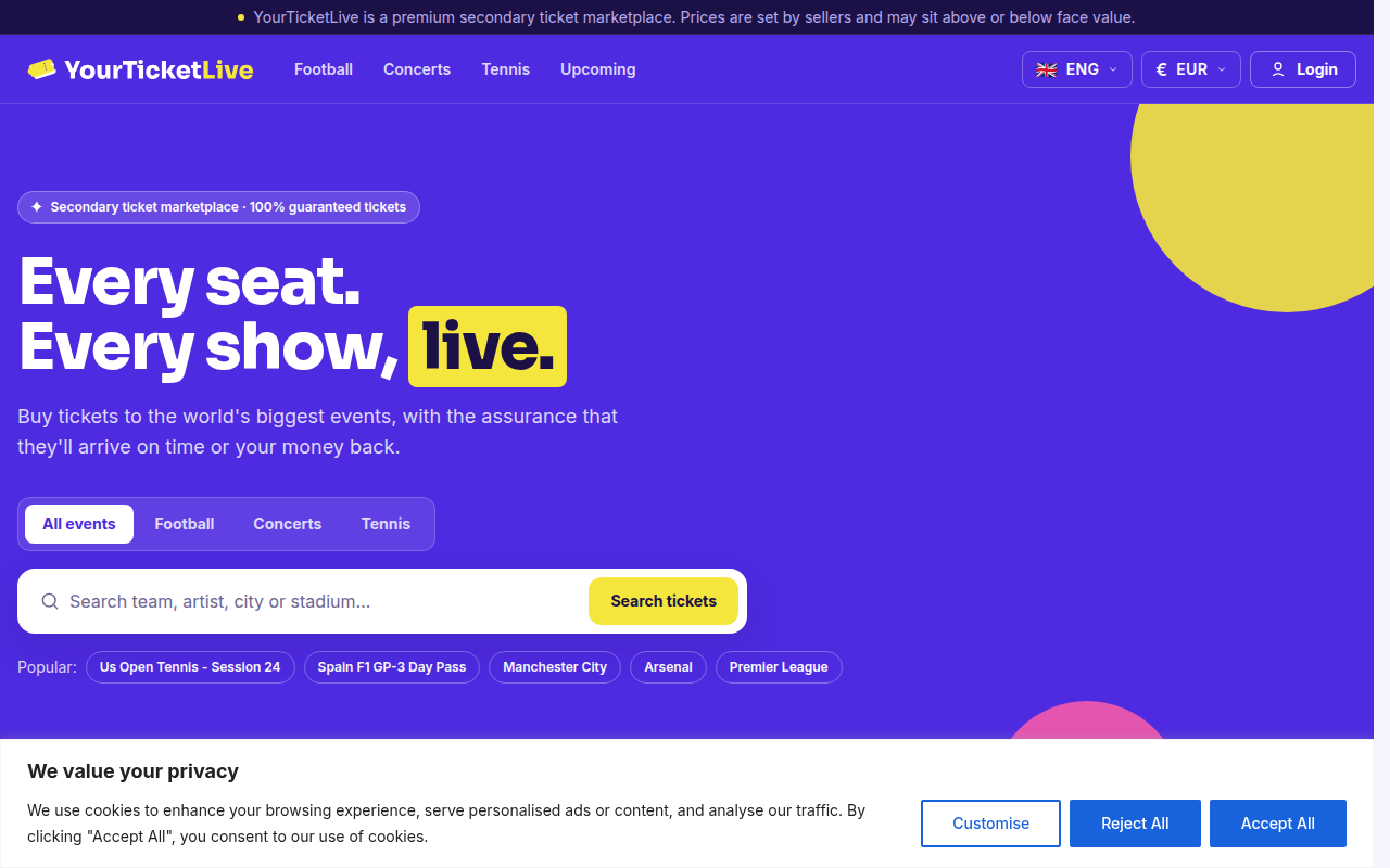 Screenshot van yourticketlive.com