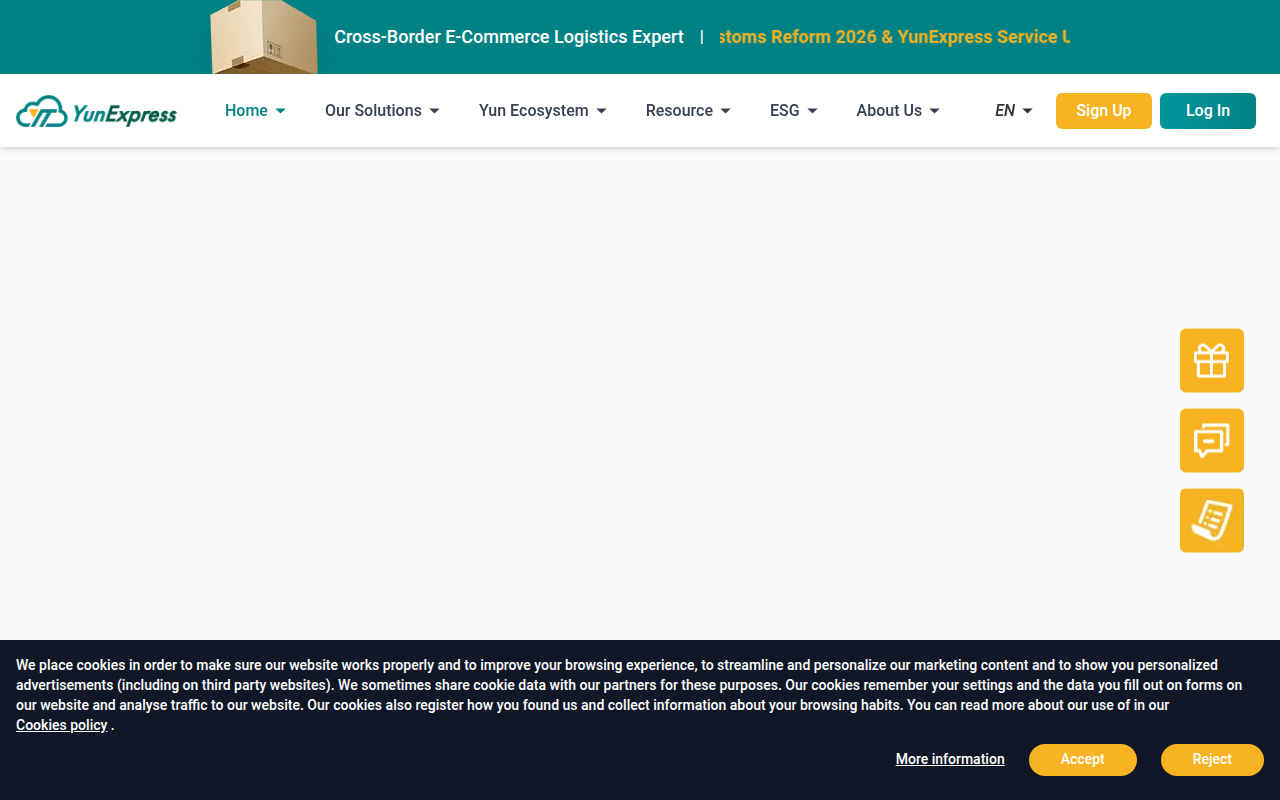 Screenshot van YunExpress
