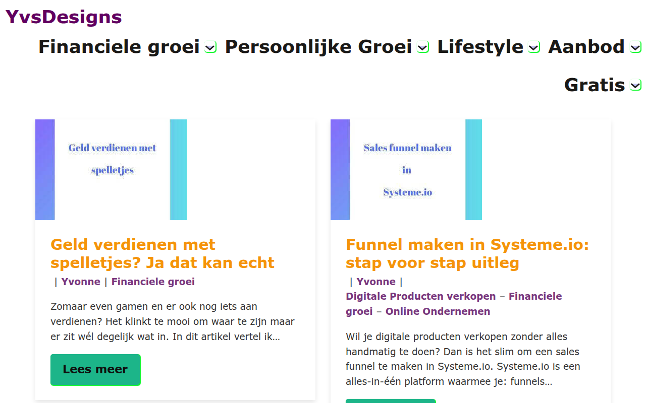 Screenshot van yvsdesigns.nl