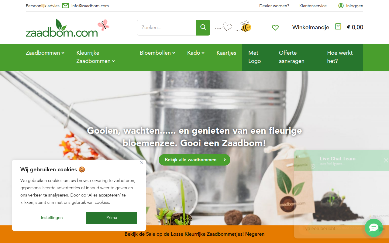 Screenshot van zaadbom.com