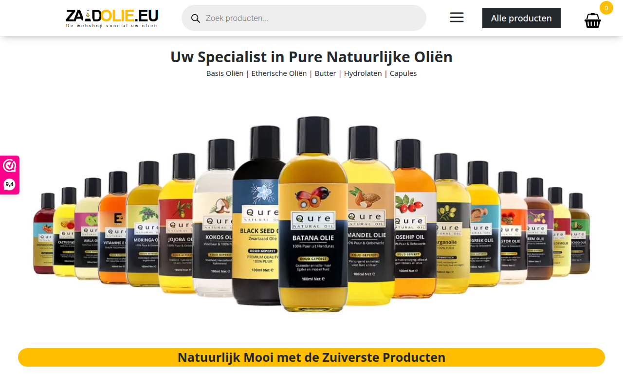 Screenshot van zaadolie.eu