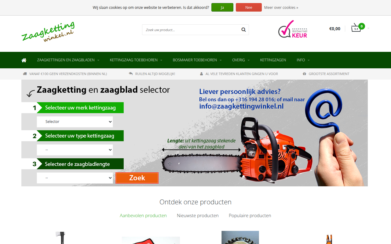 Screenshot van zaagkettingwinkel.nl