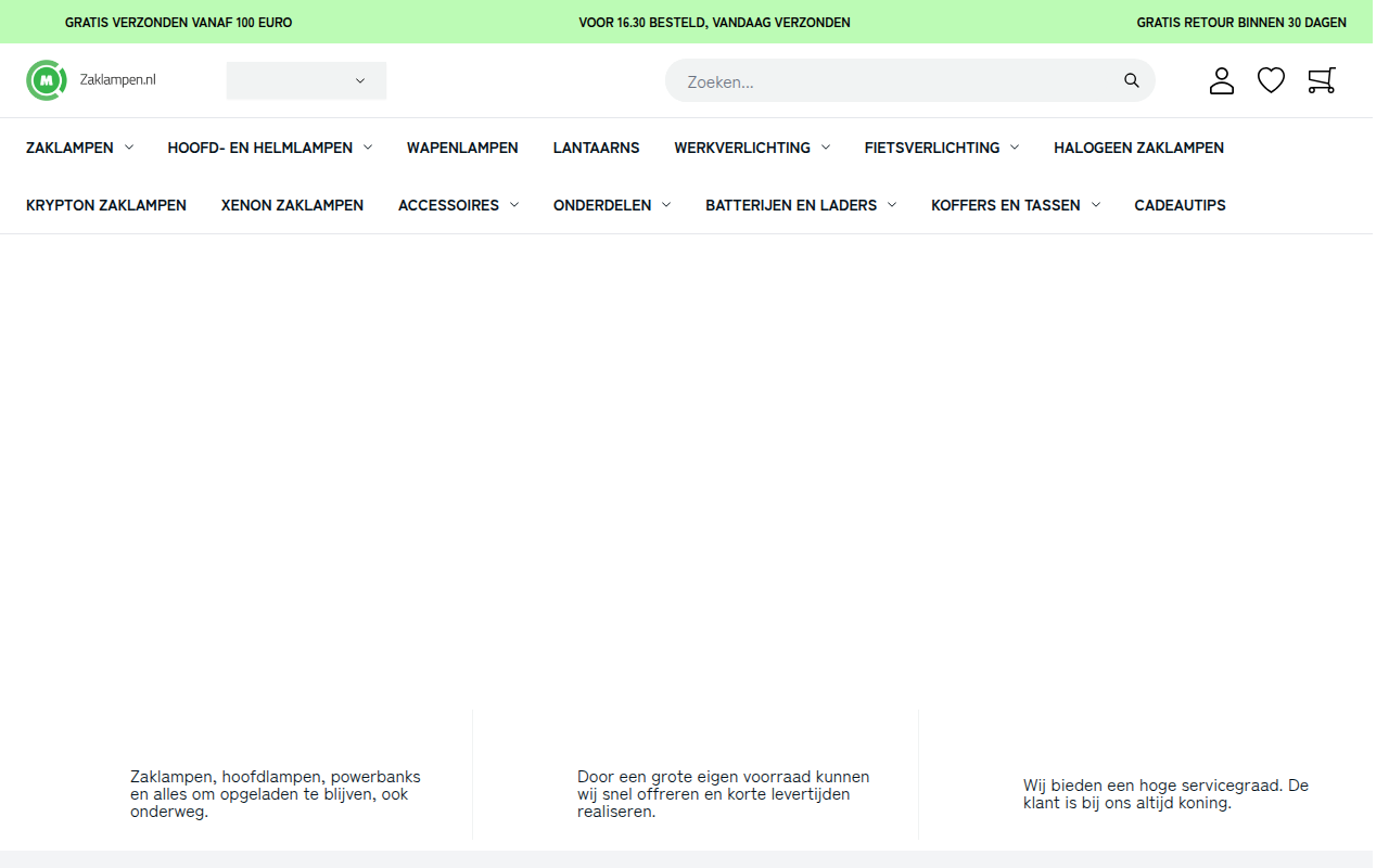 Screenshot van zaklampen.nl