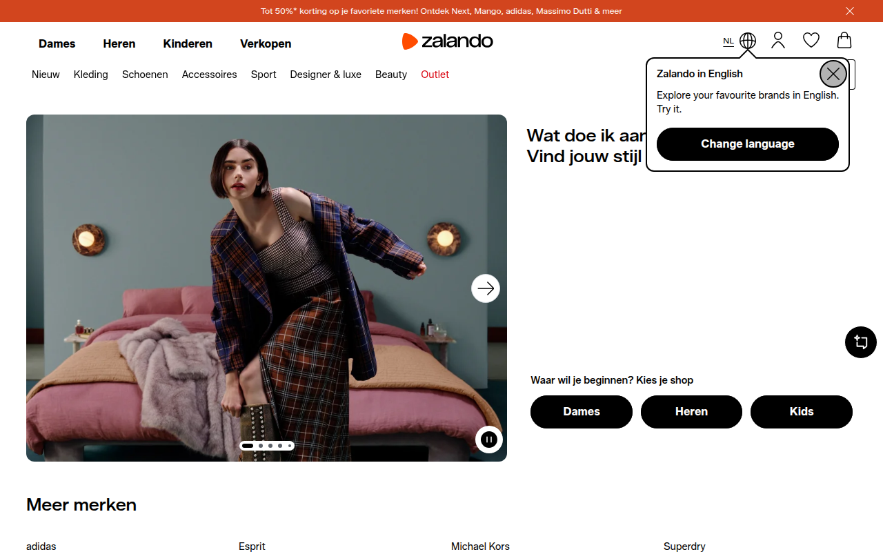 Screenshot van zalando.be