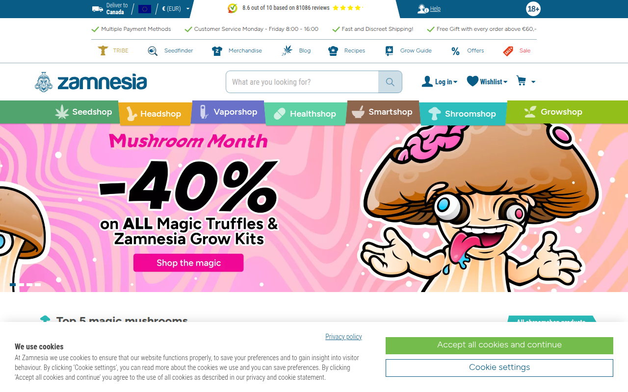 Screenshot van zamnesia.com