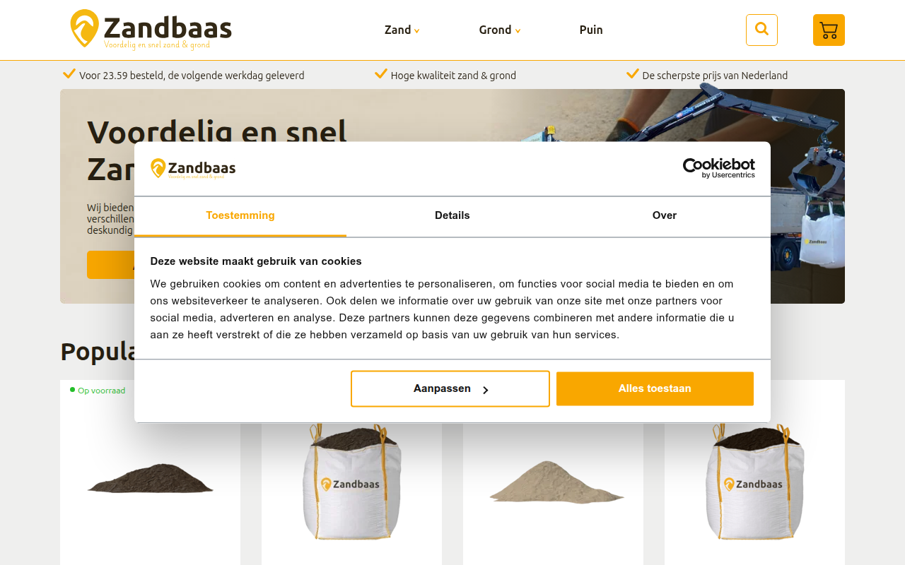 Screenshot van zandbaas.nl