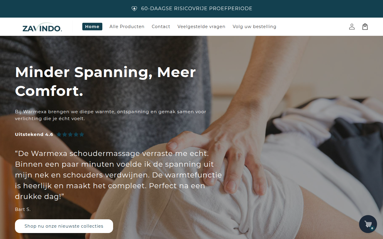 Screenshot van zavindo.nl