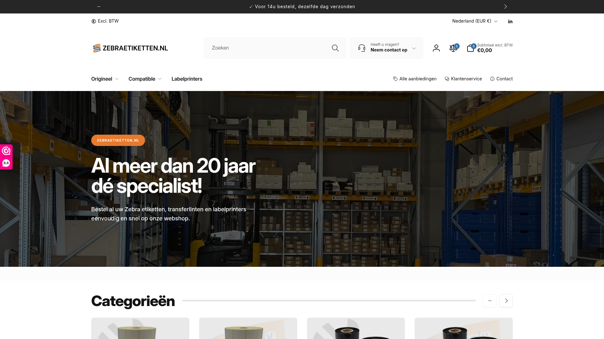 Screenshot van zebraetiketten.nl