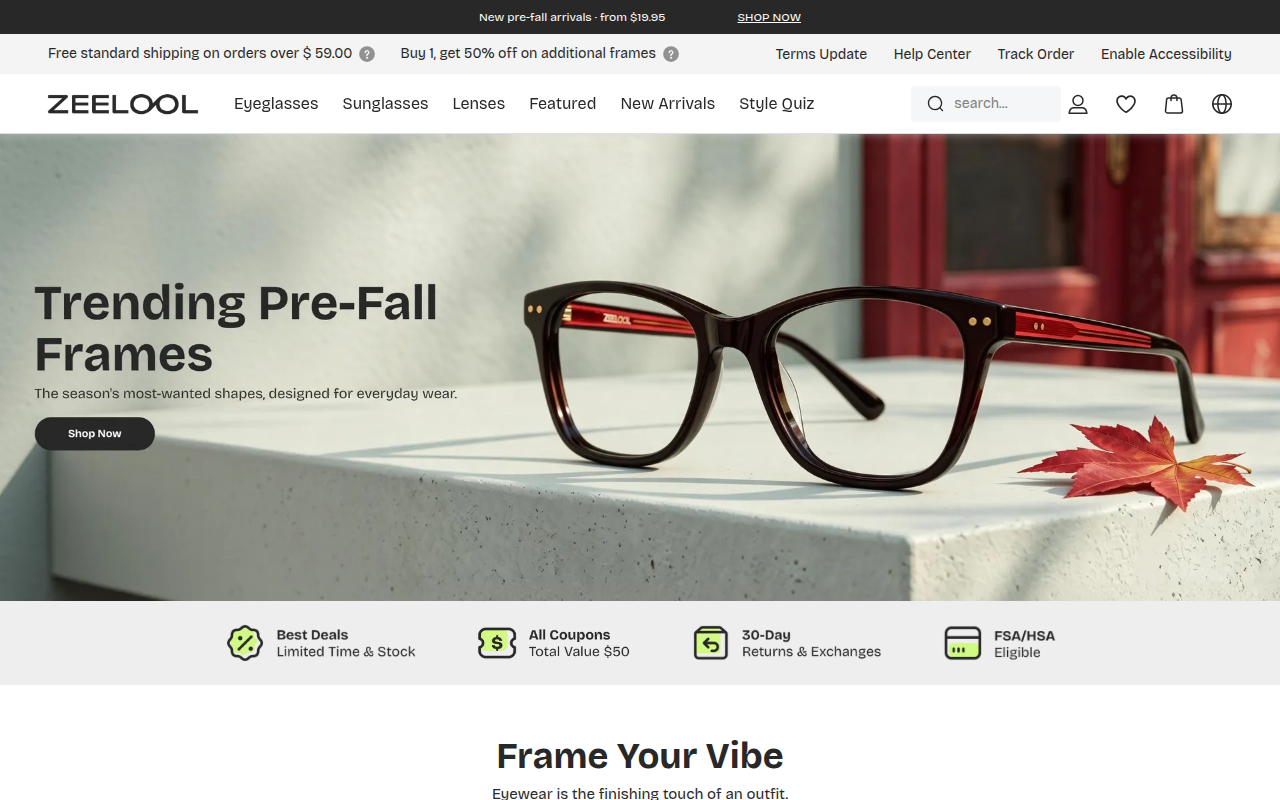Screenshot van zeelool.com
