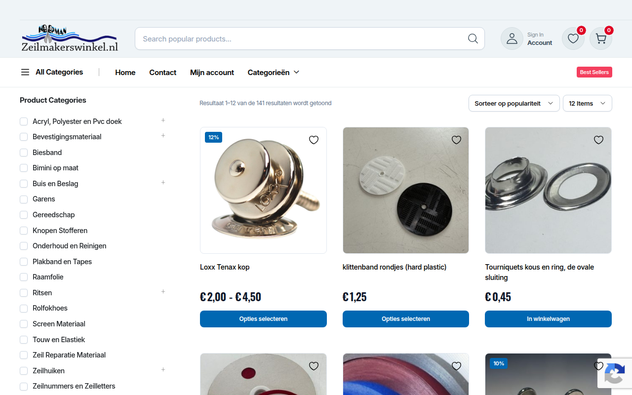 Screenshot van zeilmakerswinkel.nl